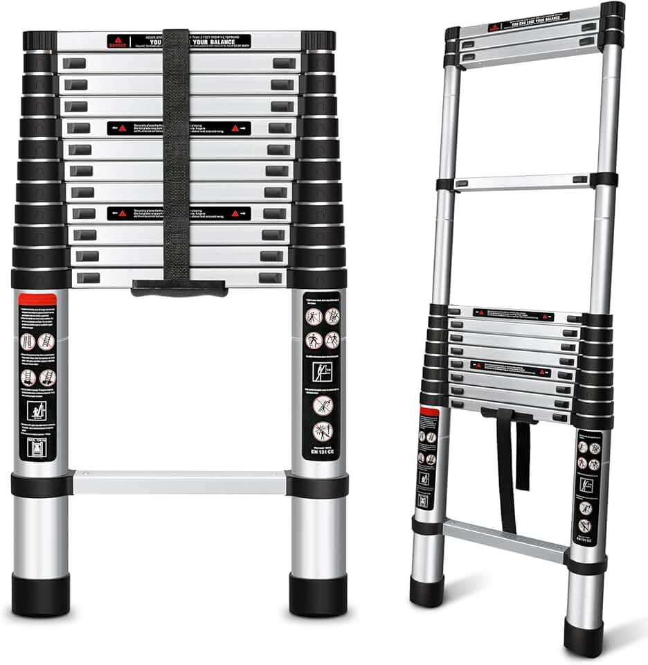 augtarlion Aluminum Telescoping Extension Ladder 12.5 FT, Folding Telescopic Ladder with Locking Mechanism, Multi-Purpose Collapsible Ladders for Home Or Outdoor, RV Ladder, Heavy Duty 330 lbs Load
