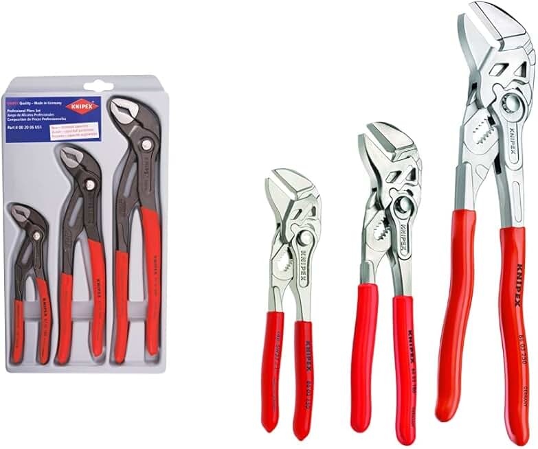 KNIPEX Tools - 3 Piece Cobra Pliers Set (7, 10, & 12) (002006US1) & Piece Pliers Wrench Set (6, 7, 10) (9K008045US)