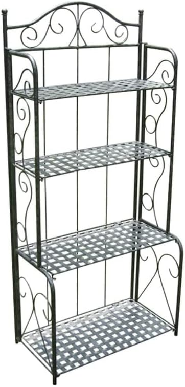 Indoor Outdoor Folding Black Metal Bakers Rack with 4-Tier Lattice Shelves