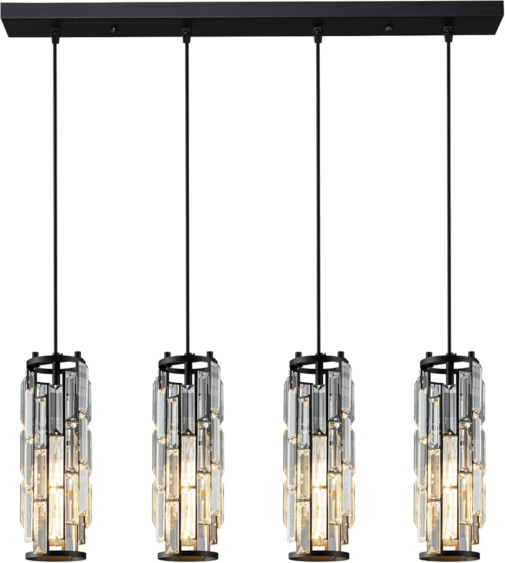 LMQNINE 4 Light Black Pendant Lighting Modern Pendant Light, Mini Crystal Chandeliers,Adjustable Pendant Light Fixture for Kitchen Island Dinning Room Bedroom (Black 4-Light)