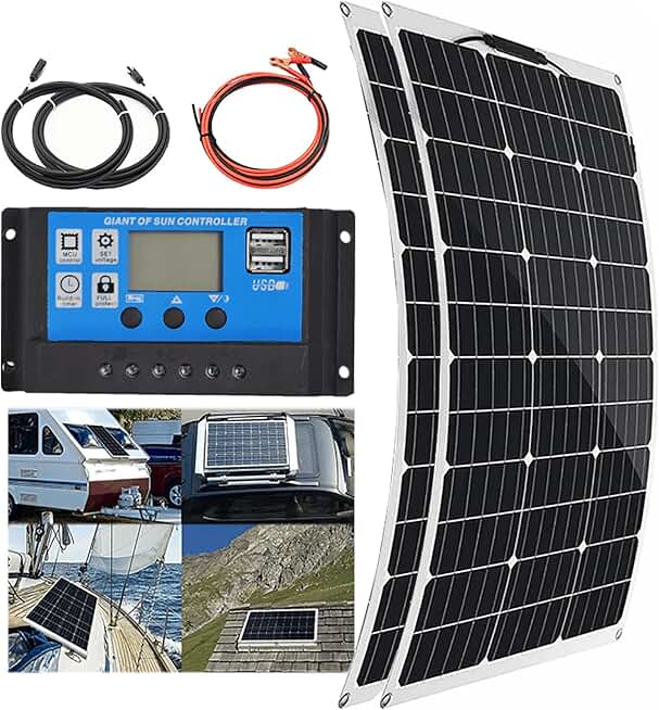 Solar Panel Kit(150w/300w/450w/600w), 40a Charge Controller, 12v Battery Energy Charging, Easy Installation, For Boat, Car, House, Garden, Shed,300W
