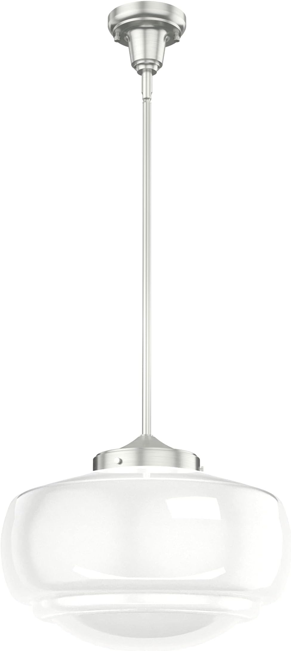 Hunter - Saddle Creek 1-light Brushed Nickel, Medium Size Pendant Light, Dimmable, Schoolhouse Style, Schoolhouse Shaped, for Bedrooms, Kitchens, Dining, Living Rooms - 19194