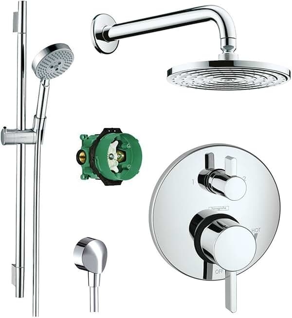 Hansgrohe Chrome Raindance Shower Set w/Handshower Wallbar, Pressure Balance Valve Trim w/Diverter, Rough, Chrome
