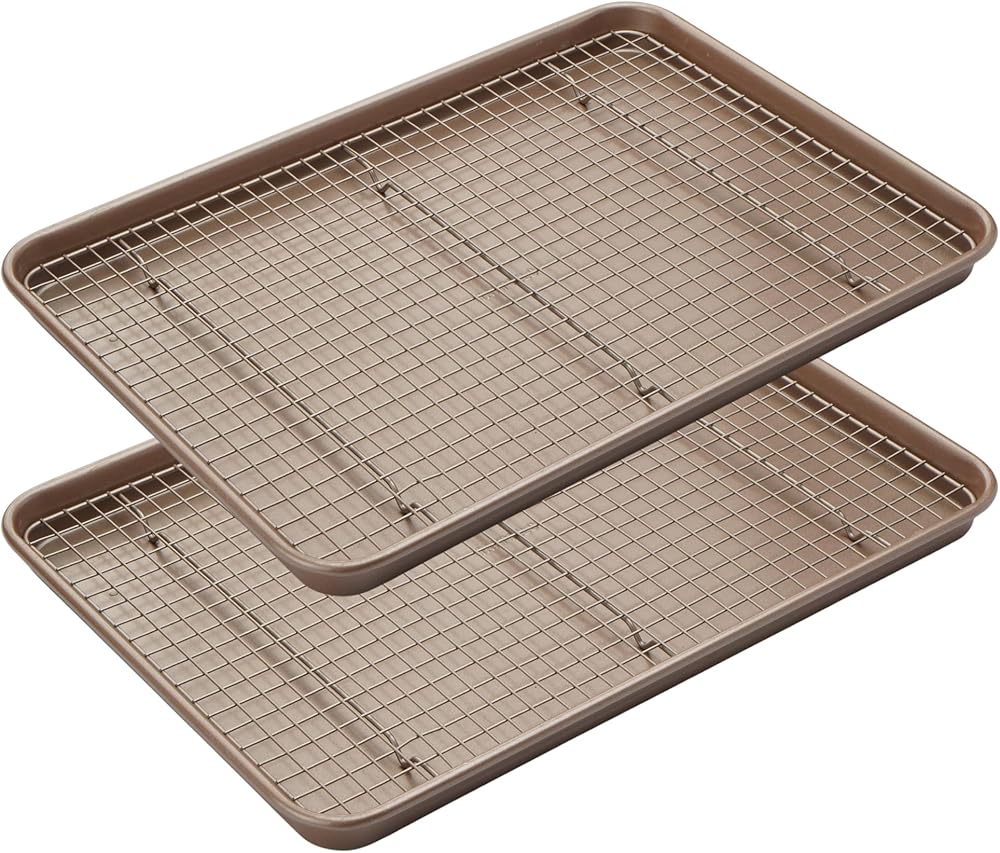 Non-Toxic Nonstick 13x18'' Half Sheet 2-Pack with Cooling Rack Set of 2 | Cookie Sheet Pan Set with Baking Cooling Wire Rack Set