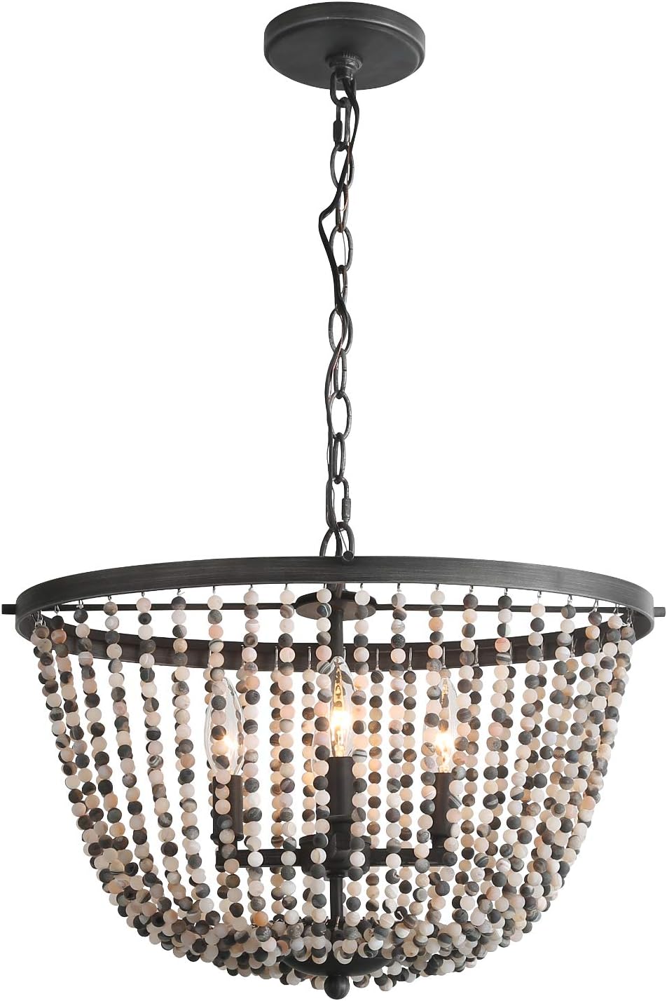 Coastal Beaded Chandeliers, Farmhouse 4-Light Colorful Agate Stones Hanging Island Lighting in Hand-Polished Finish for Dining Room, Foyer and Living Room