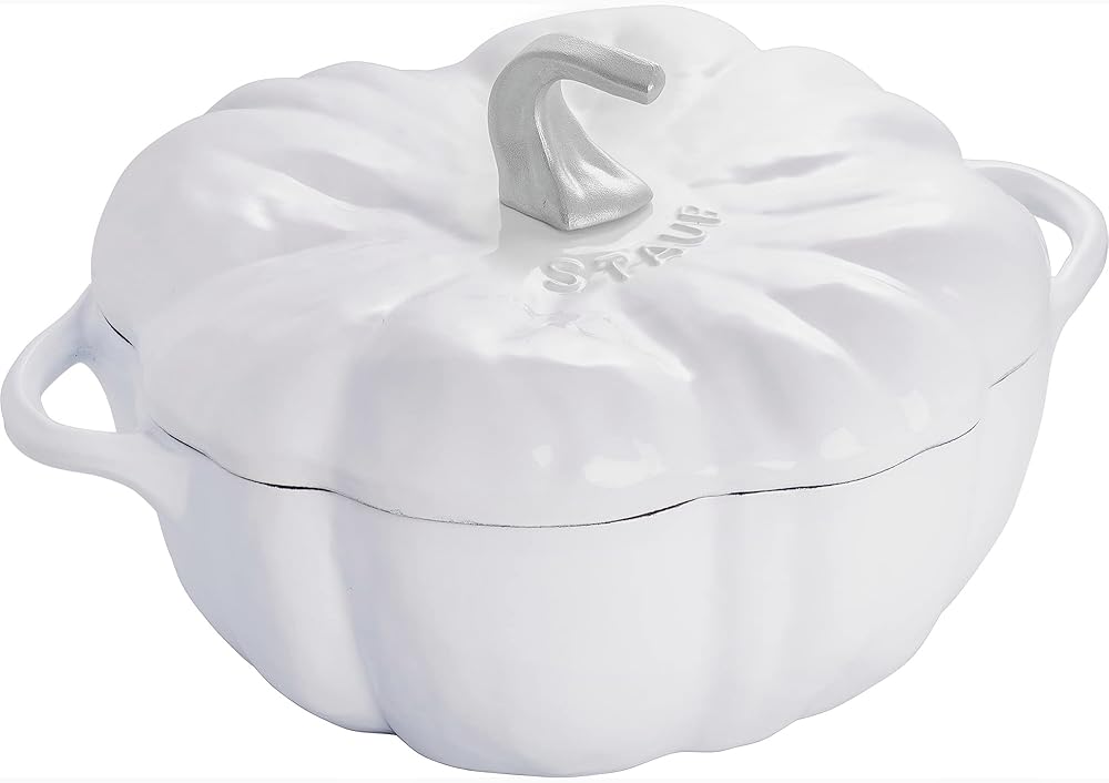 STAUB Cast Iron Dutch Oven 3.5-qt Pumpkin Cocotte with Stainless Steel Knob, Made in France, Serves 3-4, White