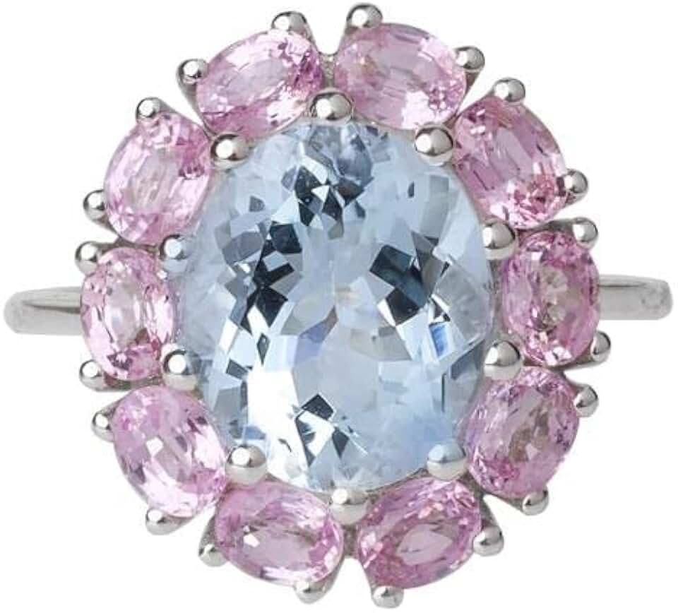 YoTreasure 10K and 14K White Yellow Gold Moonstone Tanzanite Rhodolite Garnet Green Amethyst Tourmaline Aquamarine Pink Sapphire Cluster Ring Jewelry