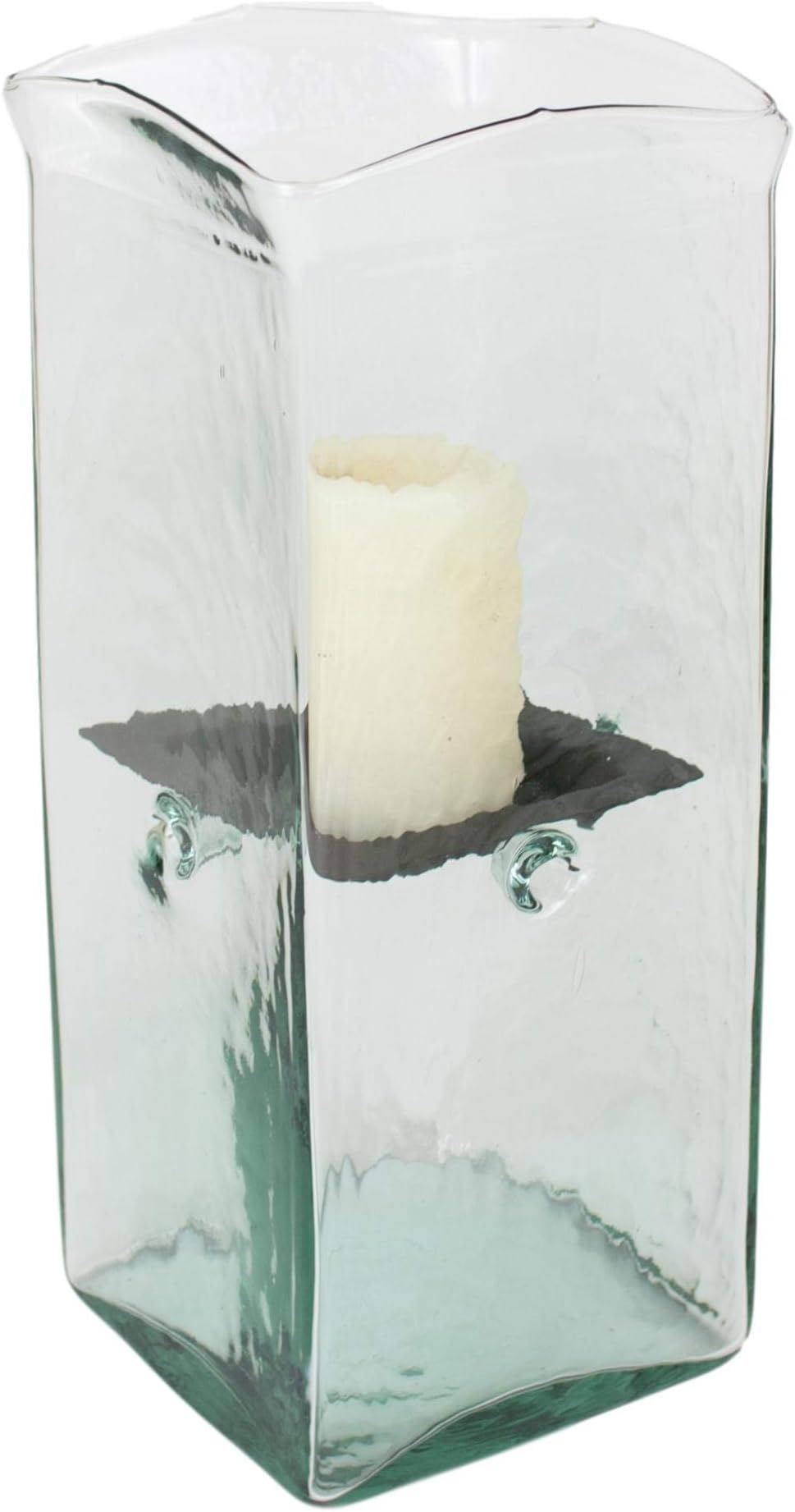 Modern Large Square 15 Inch Glass Slab Candle Holder Hurricane Pillar Votive