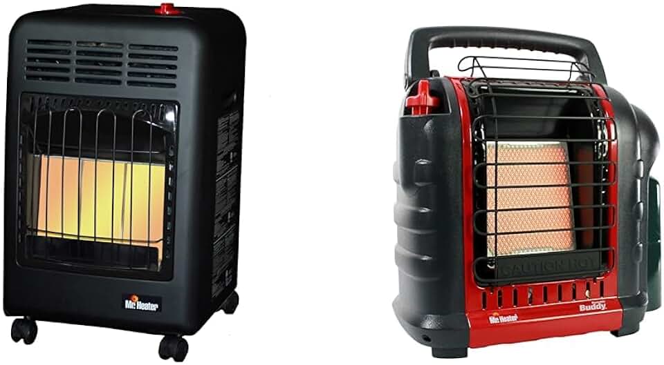 Mr. Heater MH18CH Radiant Cabinet LP Heater,Black & F232000 MH9BX Buddy 4,000-9,000-BTU Indoor-Safe Portable Propane Radiant Heater, Red-Black