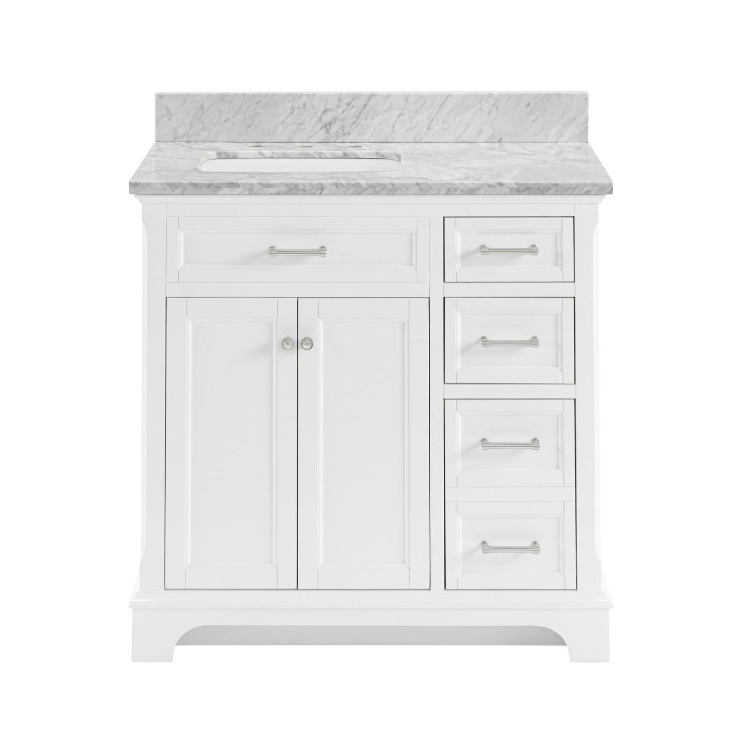 allen + roth Roveland 36-in White Undermount Single Sink Bathroom Vanity with Carrara Natural Marble Top