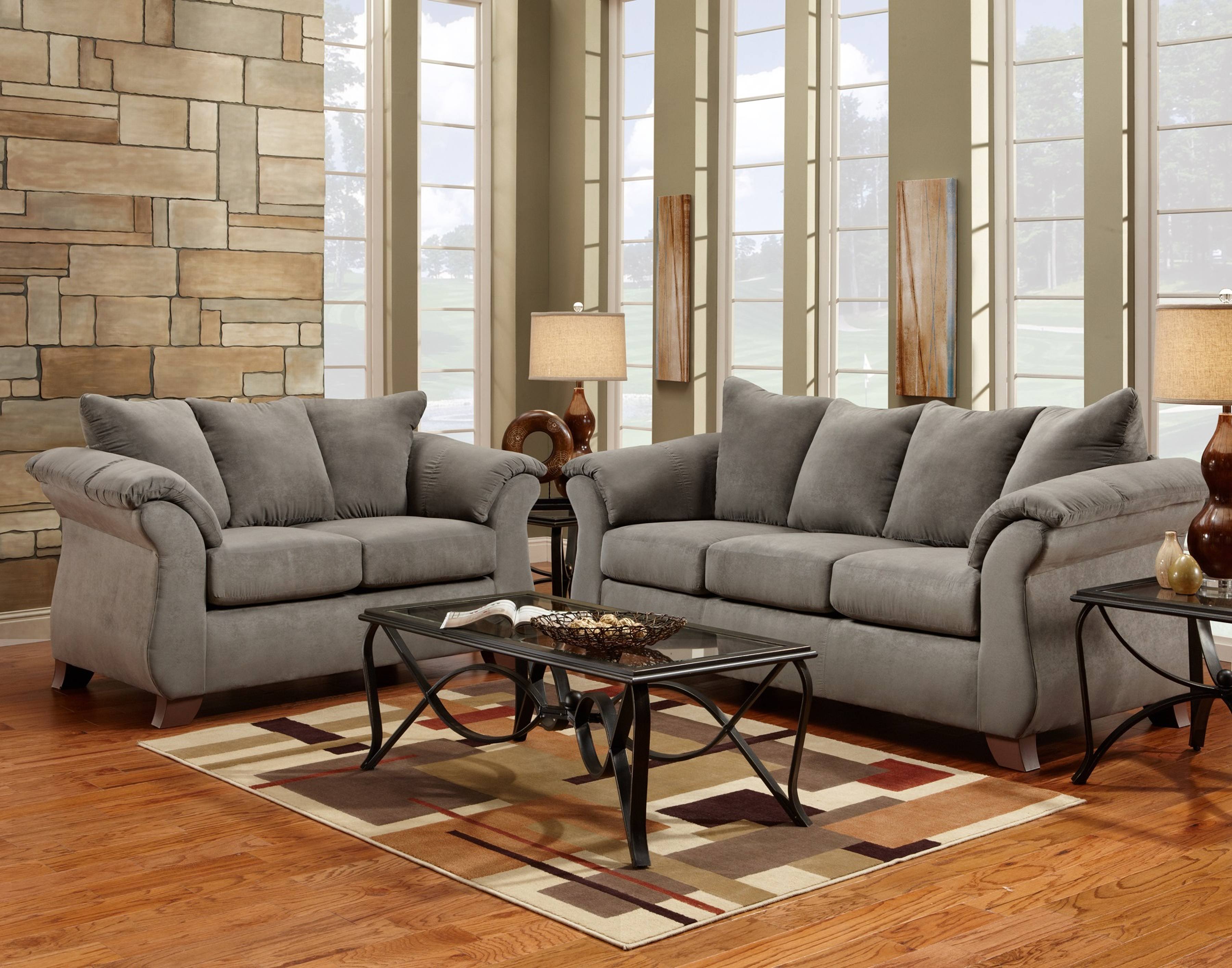 Roundhill Furniture Aruca Sensations Grey Microfiber Sofa and Loveseat Set