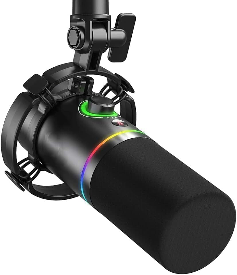 Dynamic Microphone for Gaming Recording Streaming Metal Mic with Software Tap-to-Mute Gain Knob
