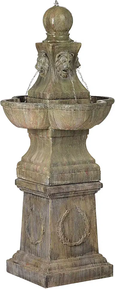 Tuscan Garden Pedestal Rustic Outdoor Floor Tiered Water Fountain 54