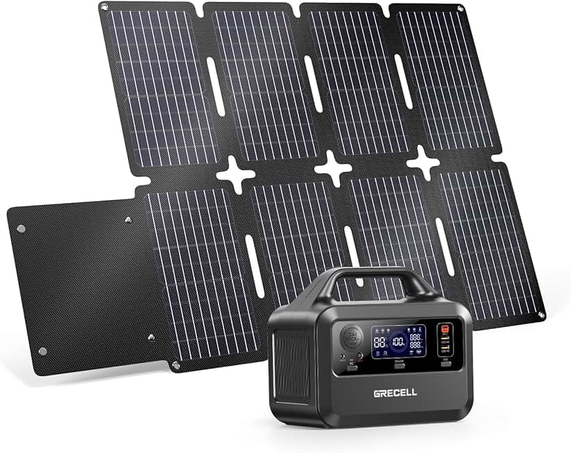 GRECELL Portable Power Station 300W with 80W Foldable Solar Panel, 230Wh LiFePO4 (LFP) Battery with Portable Solar Charger IP67 Waterproof Outdoor Cell Phone Solar Charger for Camping