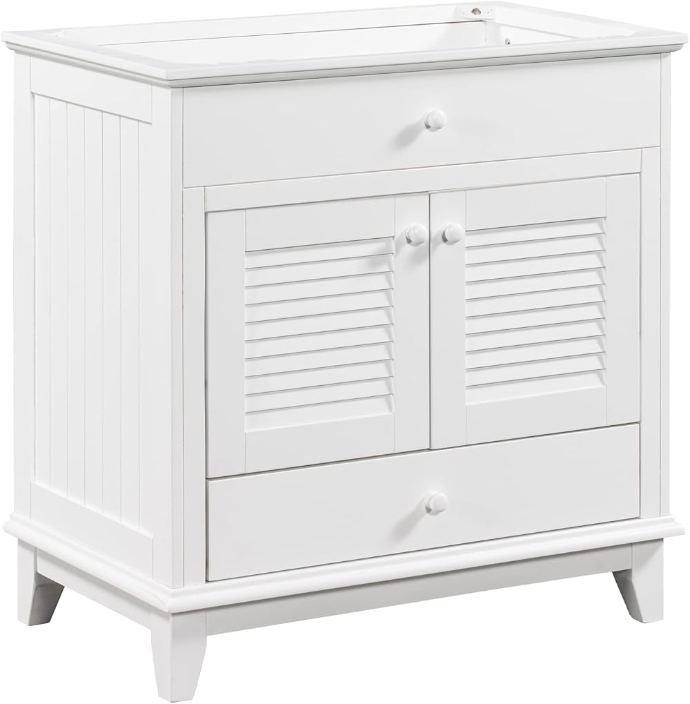 30 Inch Bathroom Vanity Base Only, Storage Cabinet with Doors and Drawer, Solid Wood Frame, White