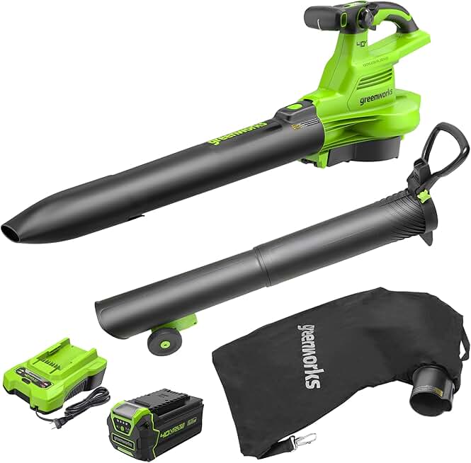 Greenworks 40V (230 MPH / 505 CFM / 75+ Compatible Tools) Cordless Brushless Leaf Blower / Vacuum, 5.0Ah Battery and Charger Included