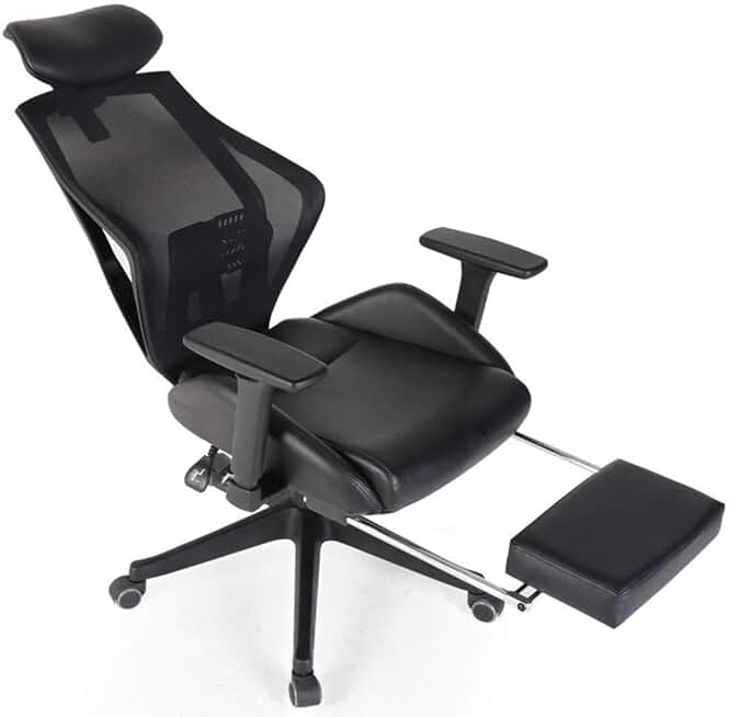 Executive Office Chair - High Back Office Chair with Footrest and Thick Padding - Reclining Computer Chair with Ergonomic Segmented Back, Black