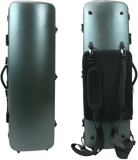 Carbon fiber Violin Case 4/4 full size Oblong Lightweight with Backstraps and Secure Password Lock,Soft Thick Padded Interior, Accessory Storage Bag, Detachable Music Sheet Bag (Green)