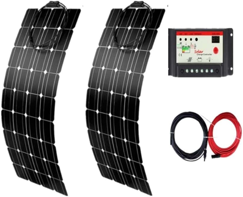200 Watt Solar System Kit / 2 Pcs 100w Solar Panel Bendable Flexible Solar Panel with 20A LED 12V 24V Solar Charge Controller Cable Battery Charger for for RV Boat Cabin Tent Car, Off-Grid