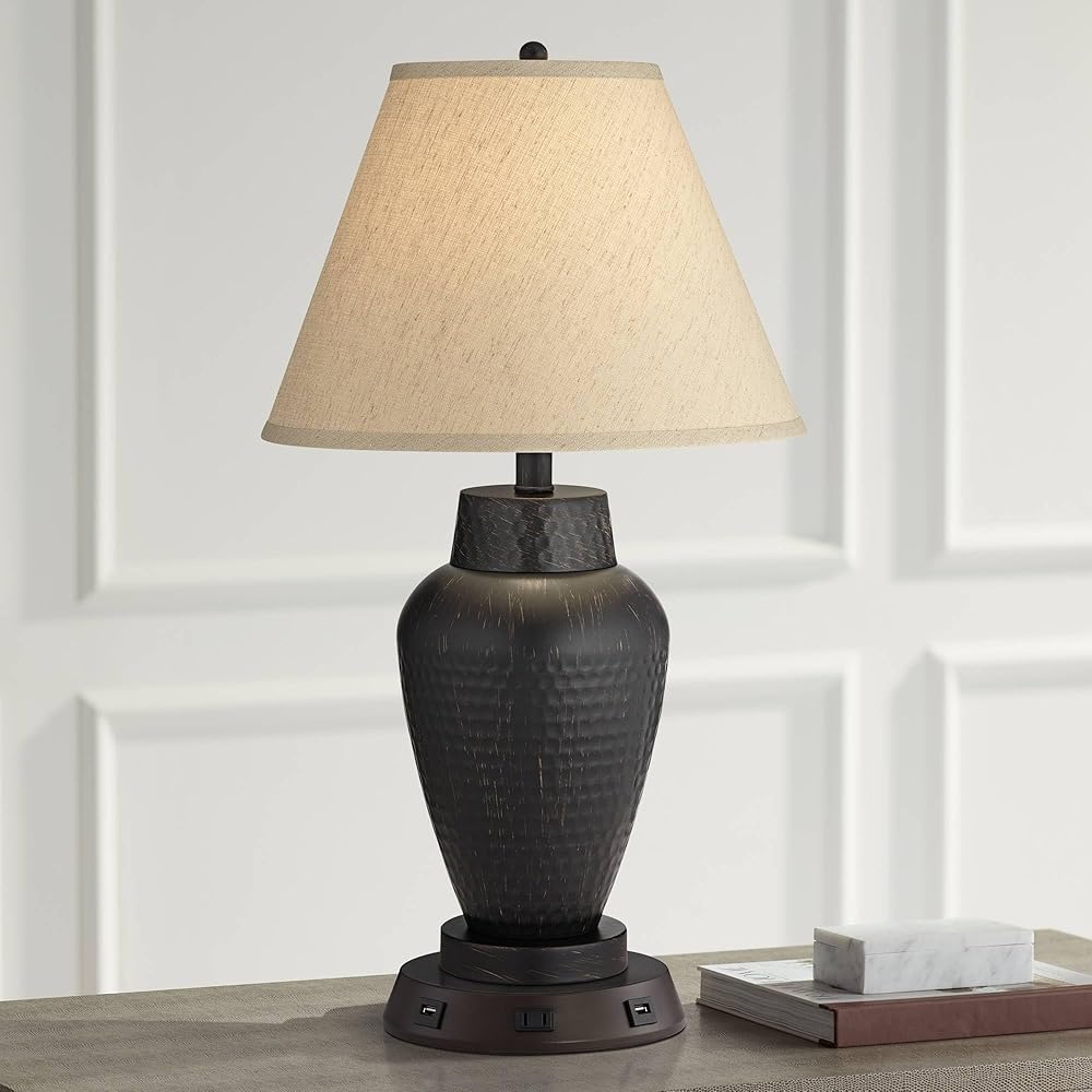 Regency Hill Auburn Modern Table Lamp with USB and AC Power Outlet Workstation Charging Base 25
