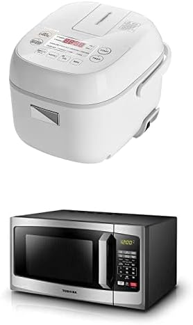 Toshiba Mini Rice Cooker, 3 Cups Uncooked Small Rice Cooker, Steamer & Warmer +Toshiba EM925A5A-SS Countertop Microwave Oven, 0.9 Cu Ft With 10.6 Inch Removable Turntable, 900W