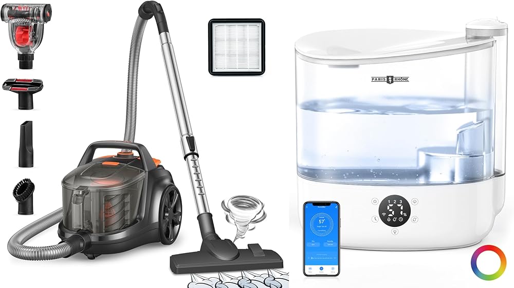 Aspiron Canister Vacuum Cleaner and 6L Smart Humidifier for Bedroom, White