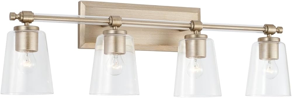 Capital Lighting 144841BS-523 Breigh Modern Clear Glass Cylinder Vanity Lights for Bathroom, 4-Light 400 Total Watts, 10