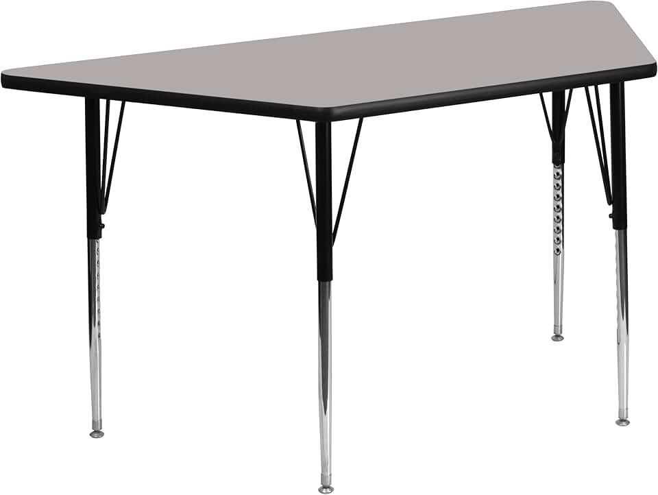 Flash Furniture Wren 29''W x 57''L Trapezoid Grey HP Laminate Activity Table - Standard Height Adjustable Legs