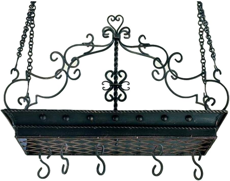 Large Wrought Iron Post Scroll Pot Rack | Hanging Pan Ceiling Gothic
