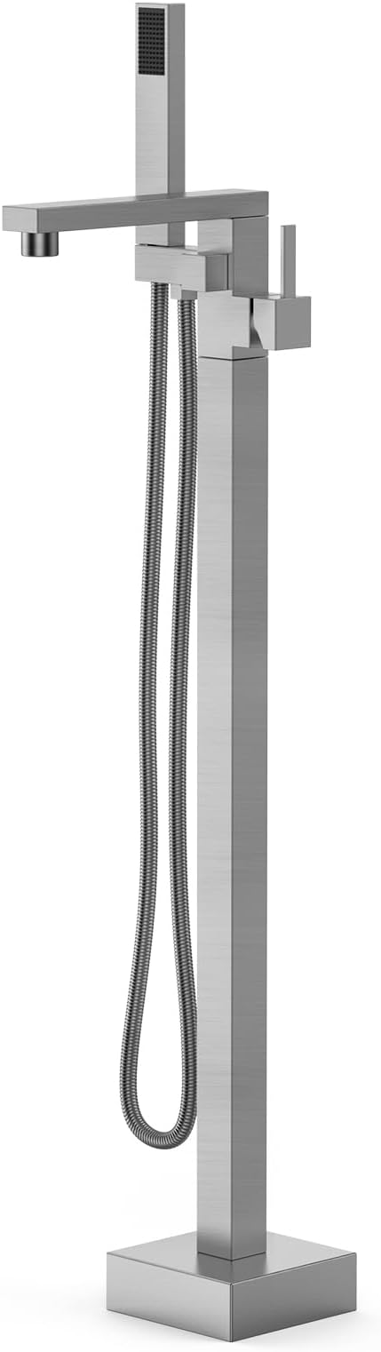 GAOMON Brushed Nickel Freestanding Bathtub Faucet, Floor Mount Tub Filler,Standing Tub Faucet,Single Handle Brass Tap with Handheld Shower and Swivel Mixer Spout