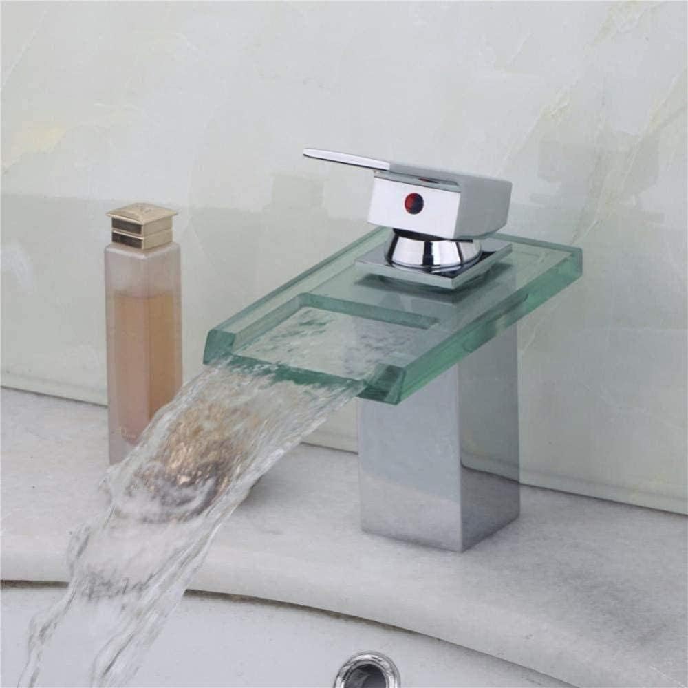 Water-Tap Waterfall Square Glass Bathroom Basin Sink Mixer Tap Chrome Faucet Polished Chrome Basin Faucets Deck Mounted Faucets