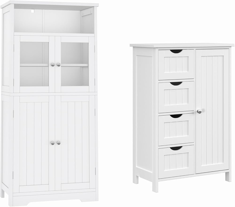 Irontar Bathroom Cabinet, Kitchen Pantry Cabinet with Open Shelf and Doors, Bathroom Floor Cabinet, Freestanding Storage Cabinet with 4 Drawers and Adjustable Shelf