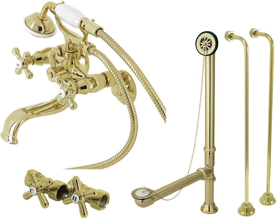 Kingston Brass CCK225PB Vintage Clawfoot Tub Faucet Package, Polished Brass