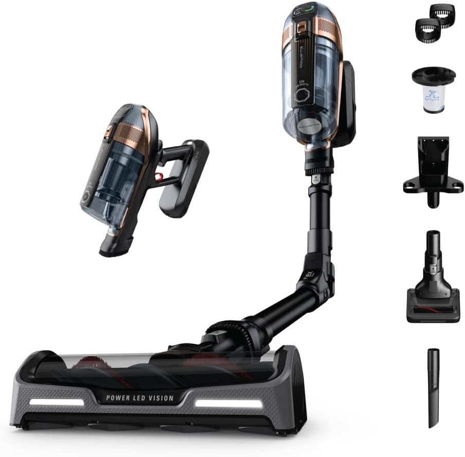 Rowenta, Cordless Vacuum Cleaner, X-Force Flex 15.60 Vacuum, 30.4 Oz XL Dust Container, Flex technology, Automatic Floor Detection, 80Min Run Time, 3Hr Charging Time, For Pet, 230 Air Watts, Copper