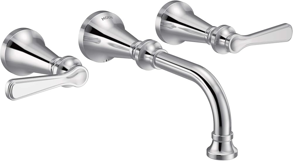 Moen TS44104 Colinet Traditional Lever Handle Wall Mount Bathroom Faucet Trim, Valve Required, Chrome
