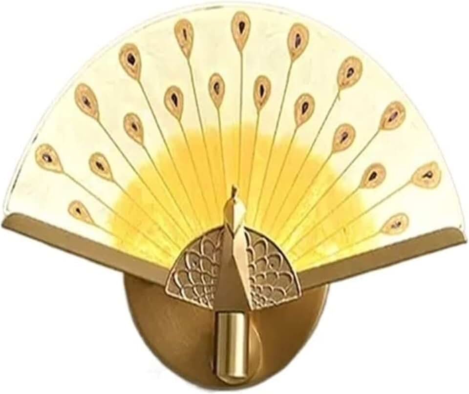 Wall Lamp Light Chinese Peacock Wall Lamp, Living Room Background Wall Lamp, All Copper Enamel Bedside Lamp Wall Light, Vintage Chandeliers