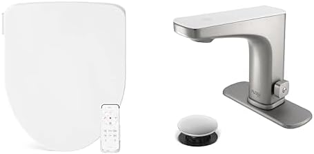 Bathroom Refresh Bundle Includes (1) Bio Bidet by Bemis Slim Three Smart Bidet Toilet Seat, Elongated, White and (1) Grove Motion Activated Hands Free Bathroom Faucet in Brushed Nickel Finish