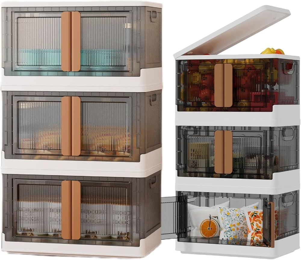 Karramlili Stackable Storage Bins With Lids 8.5Gal and 19Gal, 6Pack Collapsible Storage Bins Closet Organizers and Storage,Foldable Storage Box with Wheels Storage Containers for Home Kitchen Office