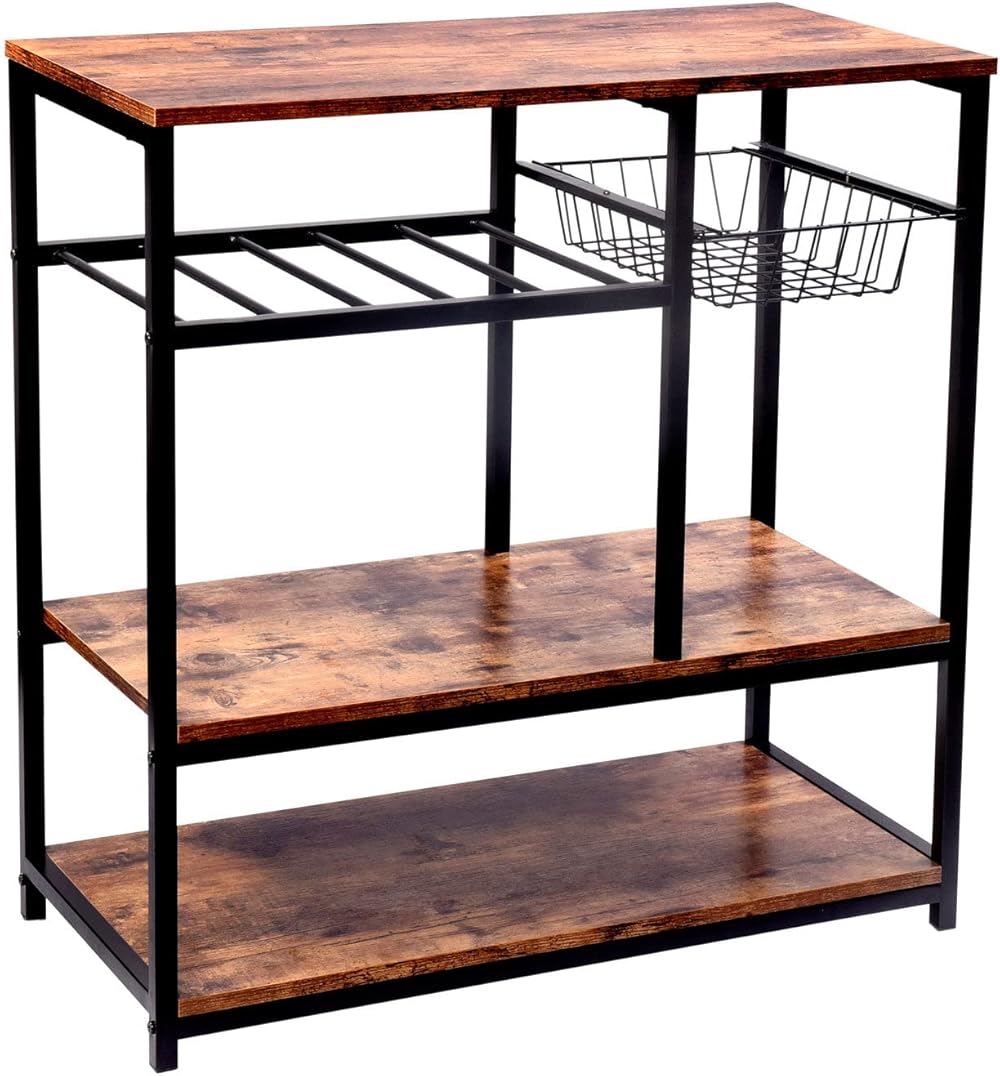 Vintage Kitchen Baker's Rack Utility Storage Shelf Stand Organizer Coffee Workstation, 31.5×15.75×32 Inches