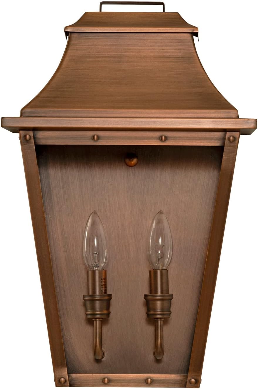 Acclaim Lighting 8424CP | Vintage Solid Copper Two Light Dimmable Wall Mounted Outdoor Wet Rated Lantern with Clear Glass | Hand Crafted Classic Colonial America Design (Copper Patina - Style Six)