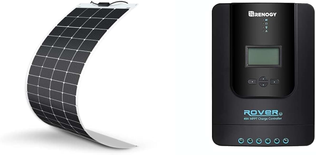 Renogy Solar Panel 200W 12V Lightweight Monocrystalline Semi-Flexible Bendable Mono Off-Grid Charger & Rover 40 Amp 12V/24V DC Input MPPT Solar Charge Controller