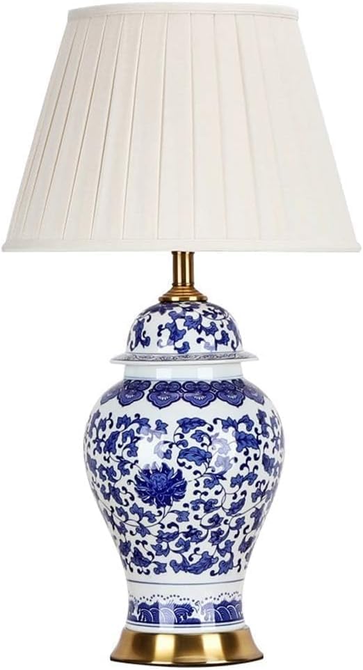 29.6-inch Chinoiserie Porcelain Table Lamps,Desk Lamp Traditional Classic Ginger Jar Ceramic Table Lamp Blue and White Porcelain Creative Bedroom Bedside Lamp Entryway