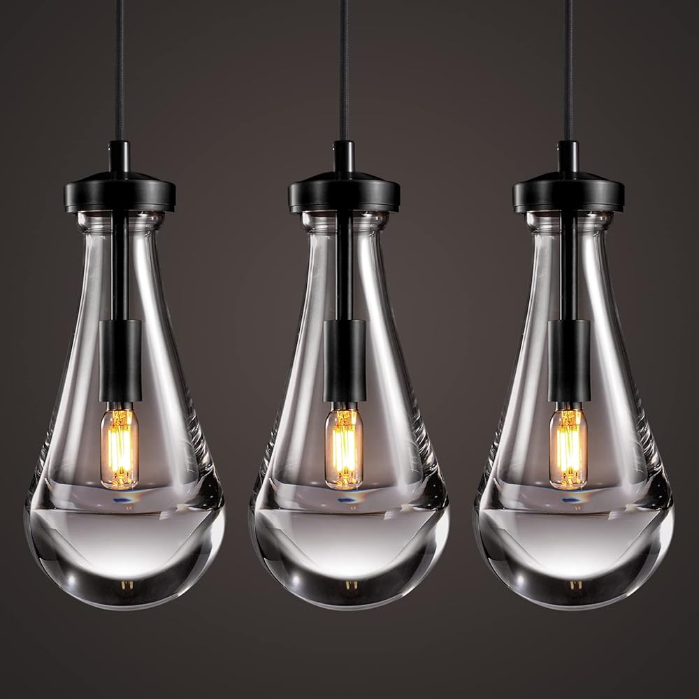 Modern Raindrop Pendant Lights Set of 3, Pendant Lights Kitchen Island 3 Pack, Matte Black Pendant Lights for Bedroom Bathroom, Chandelier for Living Room Hallway, Bulb Included