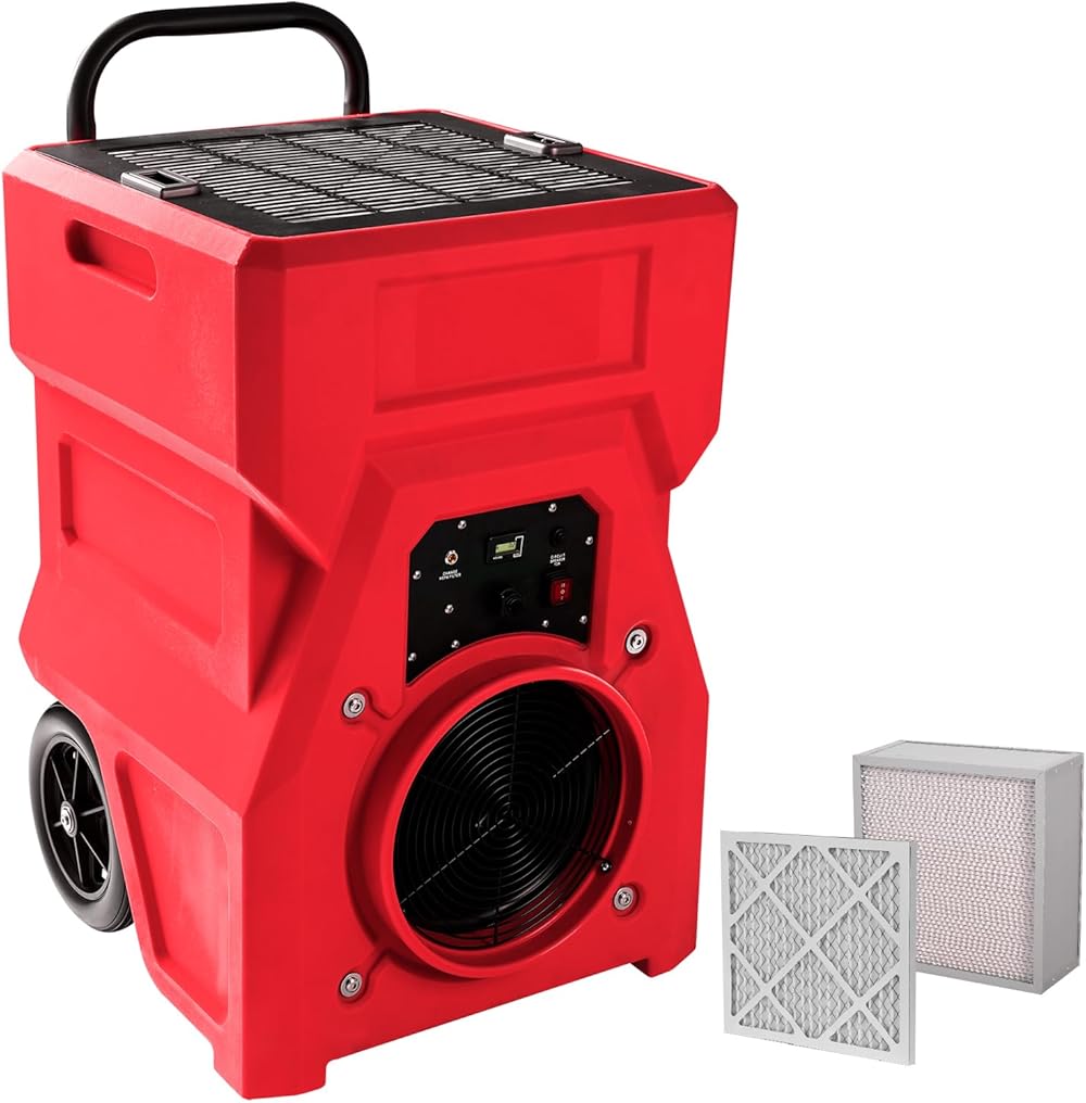 MOUNTO 1000cfm Portable Industrial Air Purifier Negative Air Scrubber - Powerful 1HP Motor, True HEPA Filter, 2-Speed, Handle and wheels 3-Year Warranty (Red)