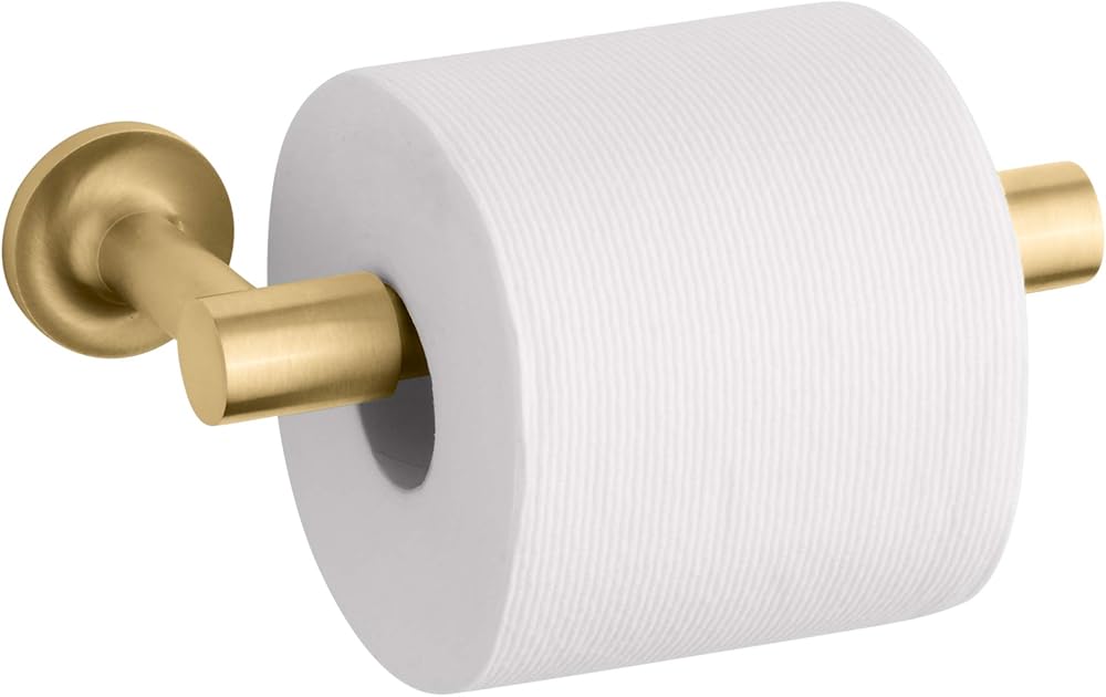 KOHLER 14377-2MB Purist Pivoting Toilet Paper Holder Wall Mount, Metal Toilet Paper Holder, Vibrant Brushed Moderne Brass