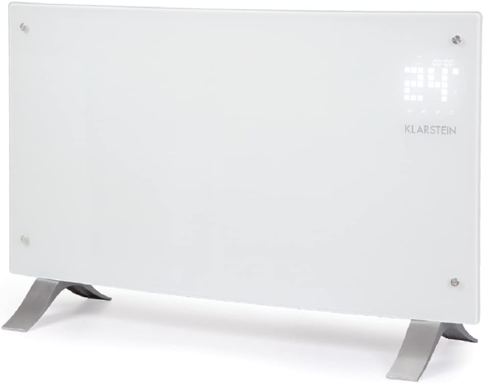 KLARSTEIN Bornholm Curved Ambient, Convection Heater, Portable, 1500 W, Temperature Range 41 – 113 °F, Thermostat, Timer Function, ECO Mode, Touch, Protection Class IP24, LED Display, White