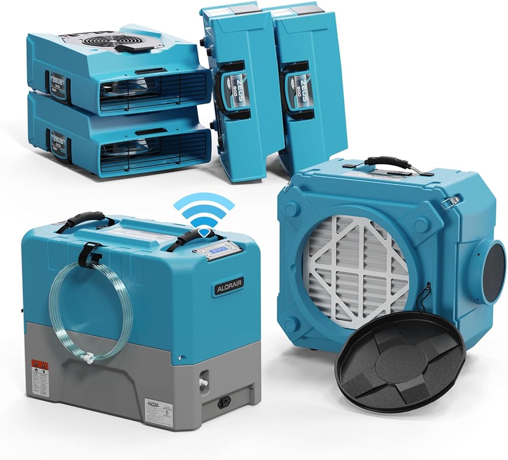 ALORAIR 1 x WiFi Commercial Dehumidifier, 4 x Air Movers and 1 x Air Scrubber Combo Package Deals, Water Damage Restoration Equipment, Blue
