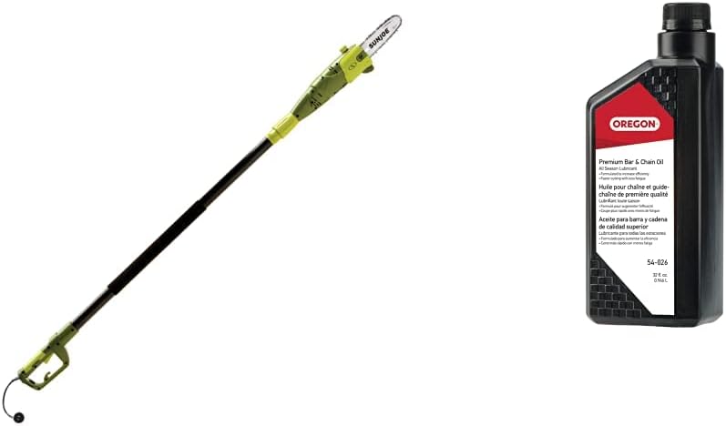 Sun Joe SWJ800E 8-Inch 6.5-Amp Telescoping Electric Pole Chain Saw with Automatic Chain Lubrication System WITH Oregon 54-026 Chain Saw Bar And Chain Oil - Quart