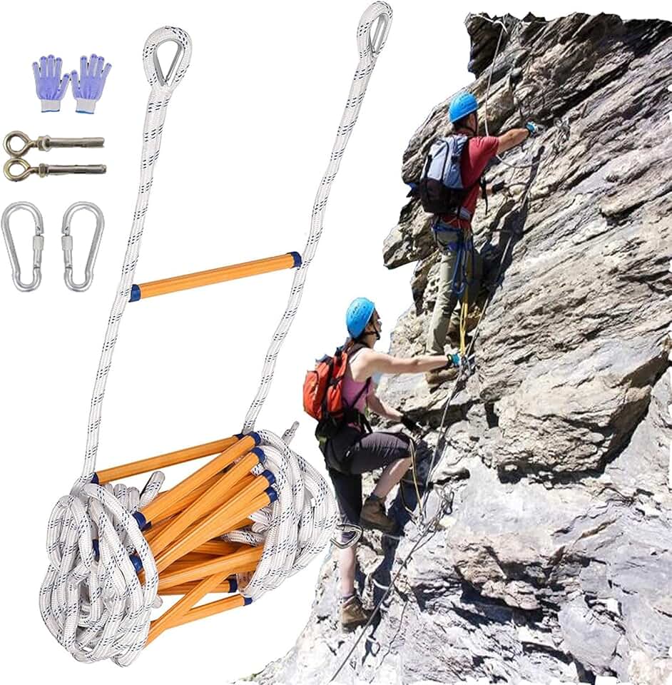 Emergency Fire Escape Ladder, Flame Resistant Safety Rope Soft Ladder for Kids and Adults, Home Portable Fire Evacuation Ladder/82Ft/25M