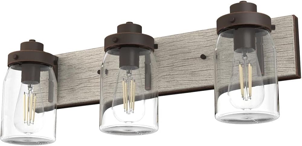 Hunter - Devon Park 3-light Onyx Bengal, Medium Size Vanity Light, Dimmable, Rustic Style, for Bedrooms, Kitchens, Foyers, Bathrooms - 48021